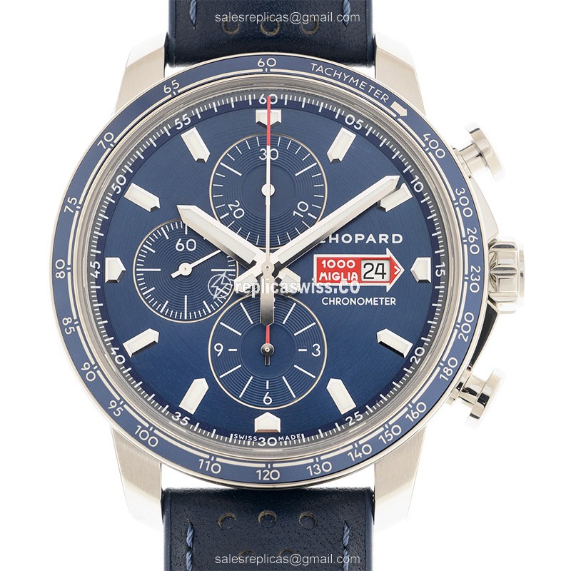 Chopard Replica MILLE MIGLIA GT - Automatic Steel Blue - Blue Cowhide Buckle